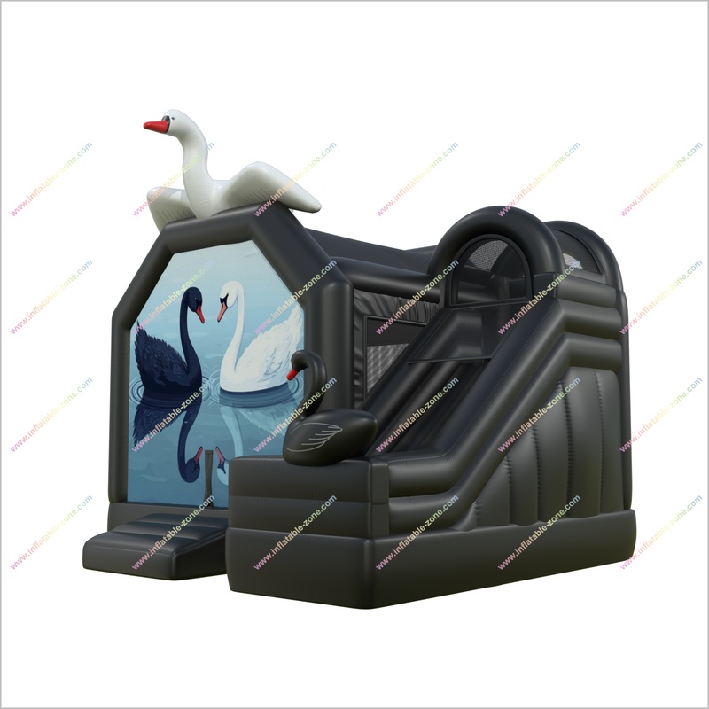 Stunning Swan Lake Theme Inflatable Bouncy Castle Slide Combo Black Bounce Houses With Slides Outdoor Games For Adults