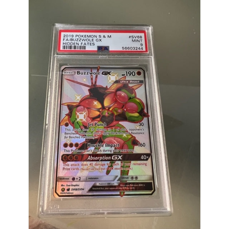 2019 POKMON S&M HIDDEN FATES FA/BUZZWOLE GX #SV68 PSA GEM MINT 10