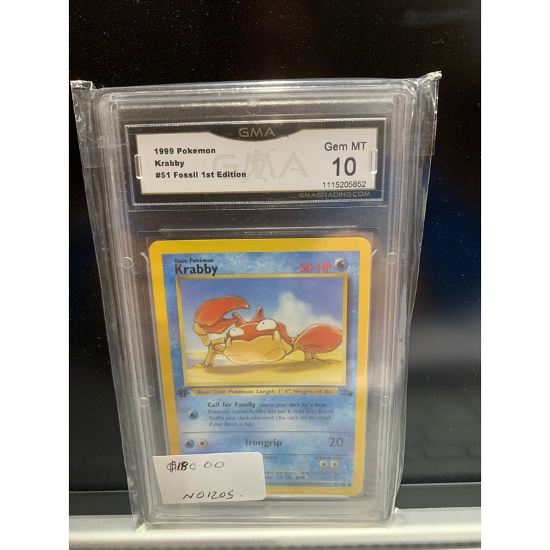 1999 Pokmon graded card 10 krabby number 51 fossil