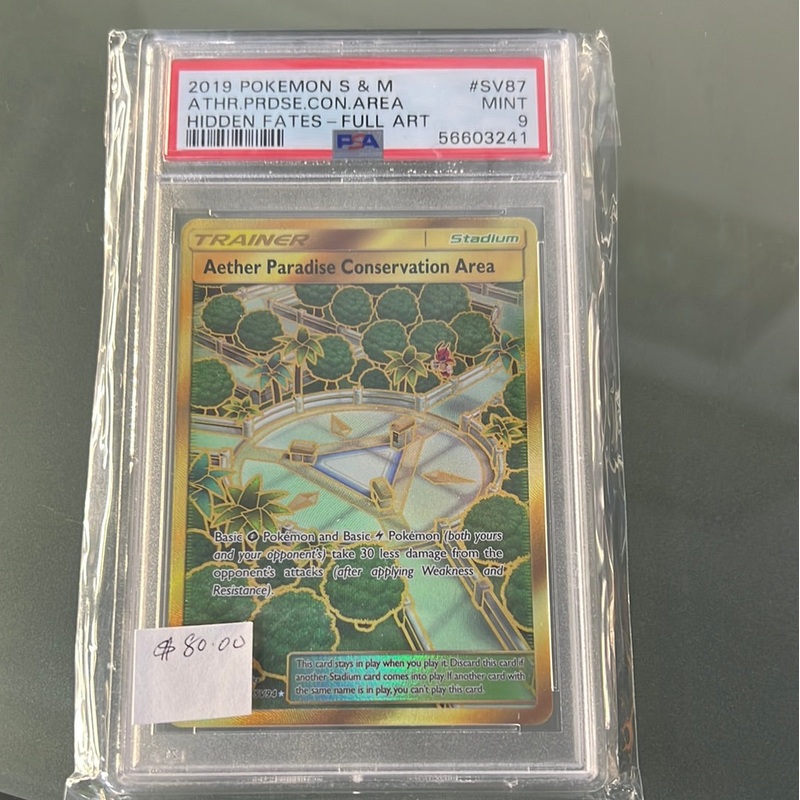 219 Pokmon S & M ATHR.PRDSE.CON.AREA Hidden Fates Full Art #SV87 Mint 9