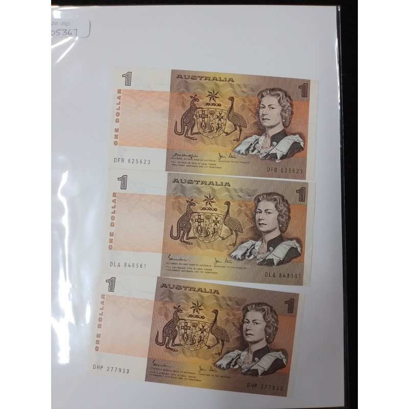 3 x Australian 1 Dollar Old Bank Notes – N05367