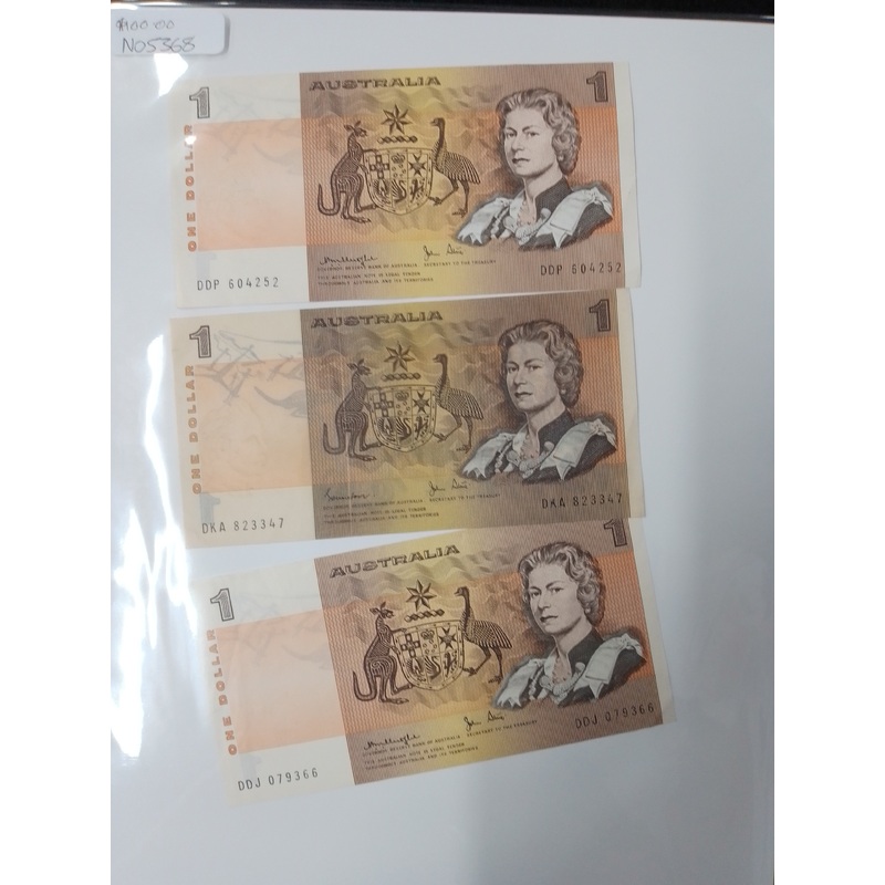 3 x Australian 1 Dollar Old Bank Notes – N05368