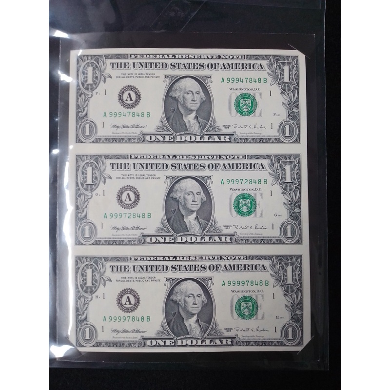 3x American 1 Dollar Notes Uncut – N05365