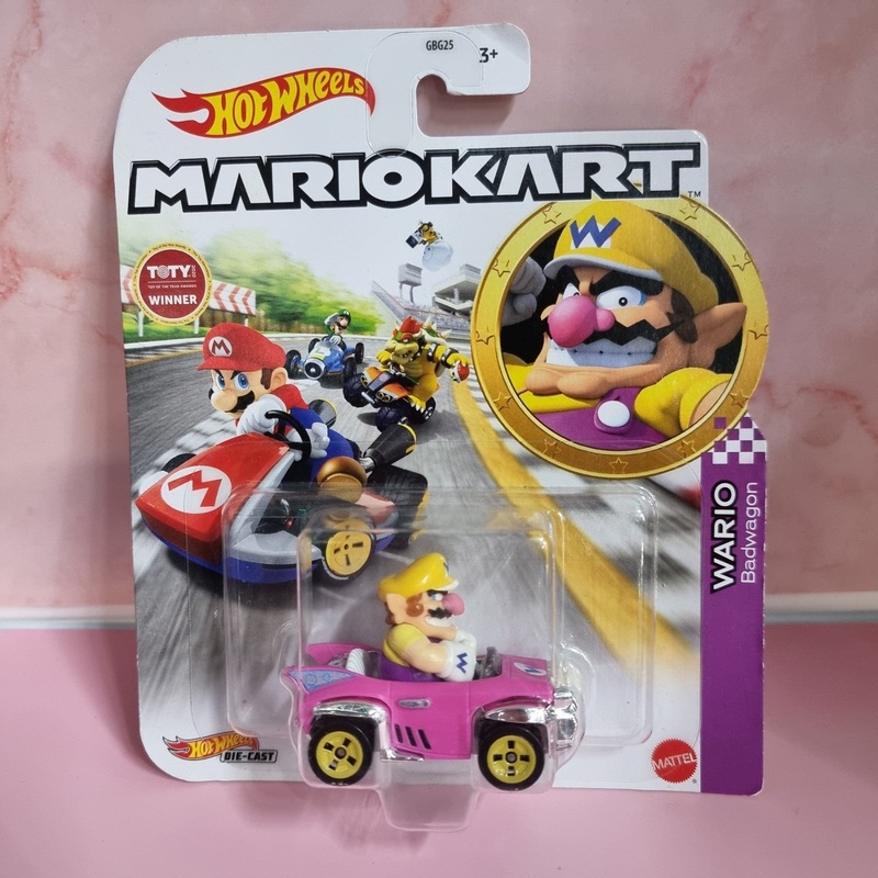 2021 Hot Wheels Mario Kart WARIO Badwagon Pink & Yellow Color 1:64 Scale, GRN22