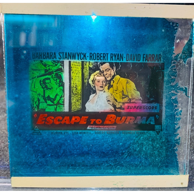Vintage glass slide 1950s to advertise the movie escape to Burma