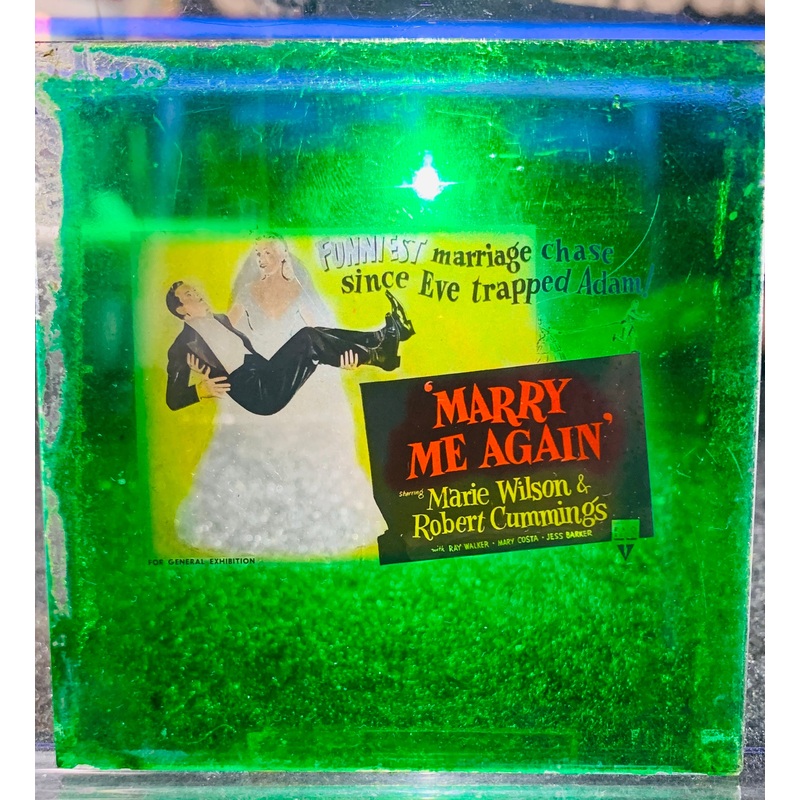 Vintage glass slide to advertise the movie 1950s movie marry me again