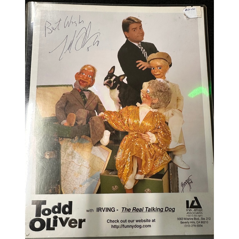 TODD OLIVER WITH IRVING -THE REAL TALKING DOG AUTOGRAPH WITH C.O.A