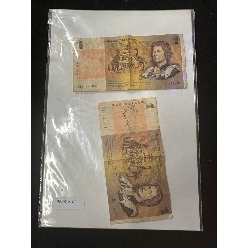 2 x Australian One Dollar Notes