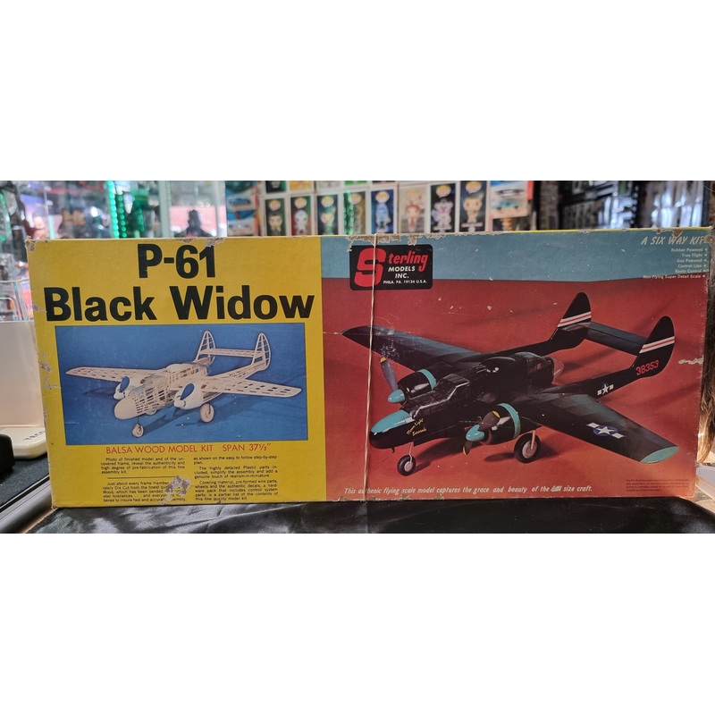 Sterling P-61 BLACK WIDOW Vintage Balsa Model Airplane Kit 37 1/2 WS –