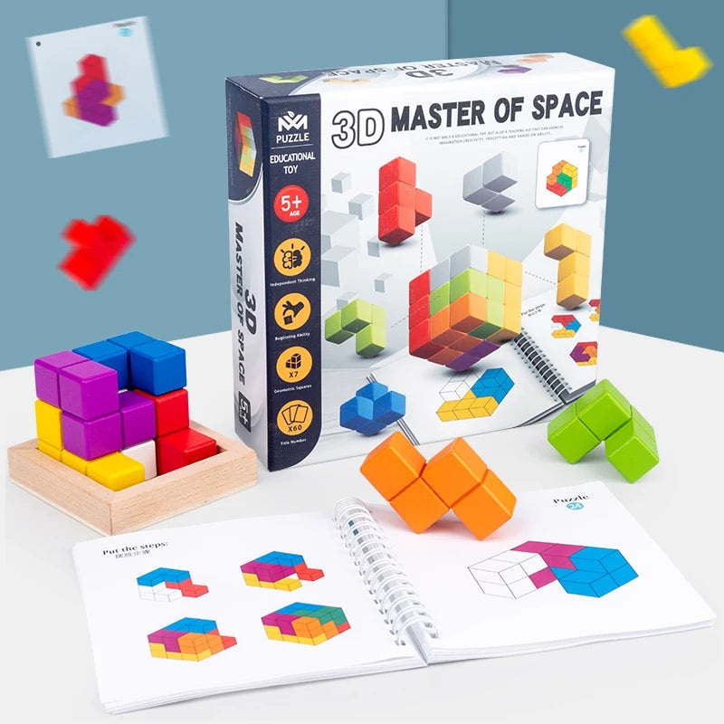 3D Soma Cube Puzzle for Adults and Kids with 60 Challenges – Brain Teaser Wooden Block Math Puzzle Cube Montessori Educational Toy Gifts – Magic Cubes Games for Ages 4+