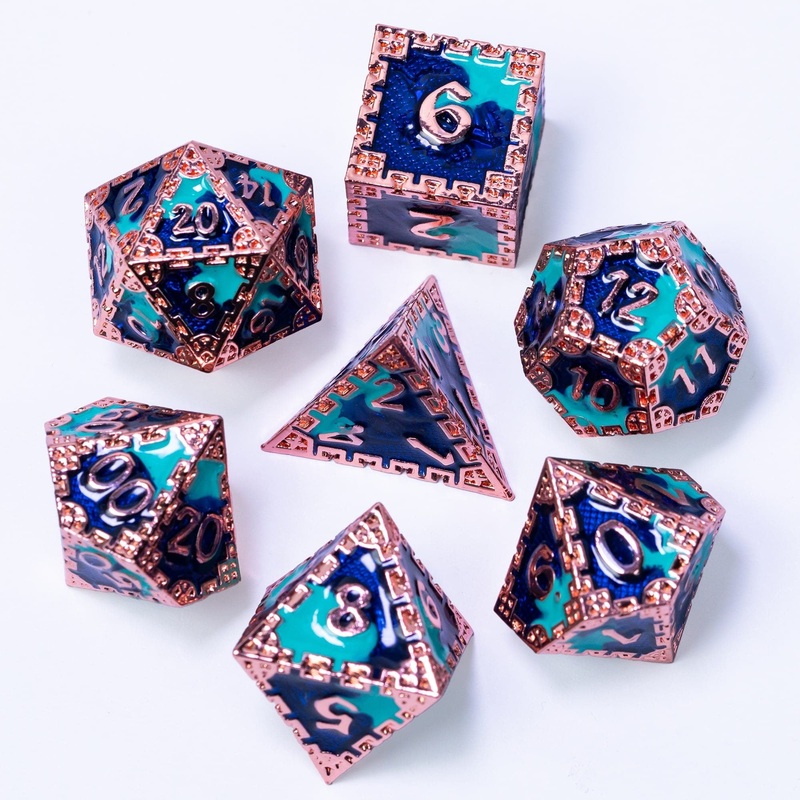 Aqua Co Dragon Guarded City Walls Metal DND/TTRPG Dice set