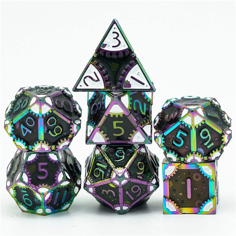 Steampunk Chaos Engine Fluorescent Metal DND/TTRPG DICE SET