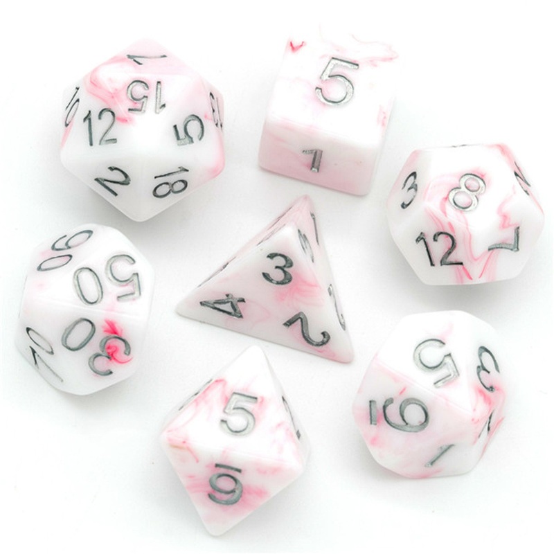White and Pink stone Imitation Marble DND/TTRPG Dice set