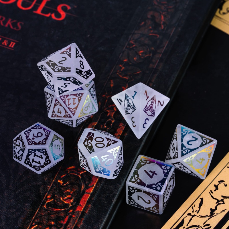 White Quartz Vibrant Numbers Semi-Precious Gemstone Dice Dnd Dice Set (7) | Dungeons and Dragons (DnD) with Gift/Display Leather Box